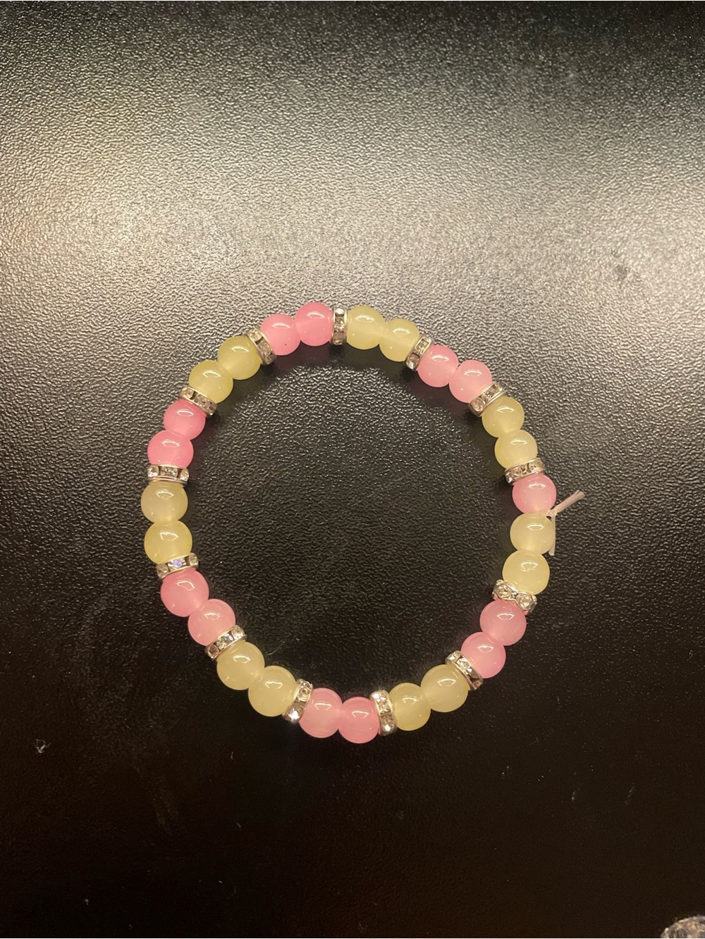 Pink and Cream Beaded Stretch Bracelet